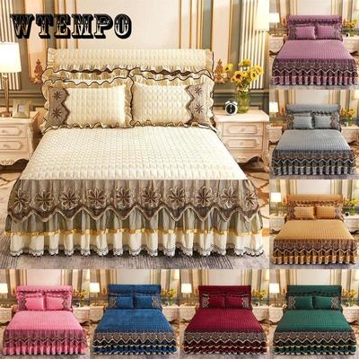 3 шт./компл. хрустальная бархатная юбка-кровать и наволочка, трехсекционное стеганое толстое бархатное кружевное покрывало, зимнее теплое короткое плюшевое нескользящее покрывало