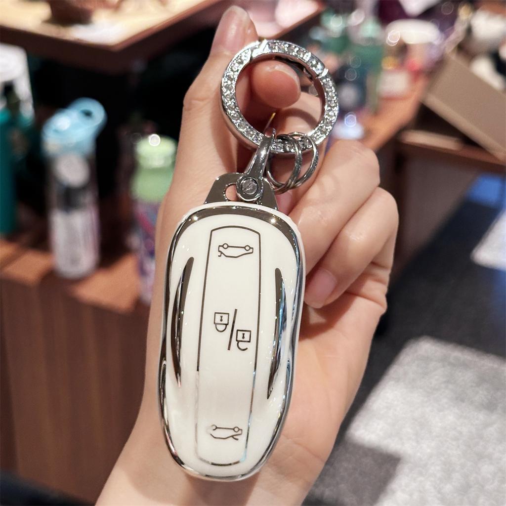 Key Fob Cover with Keyring Car Keychain for Tesla Model S Model 3 Model Y Model X Remote Smart Key Protector