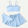 1Set Children's Solid Color Ruffled Two-piece Swimsuit Girls Three-piece Swimsuit Set