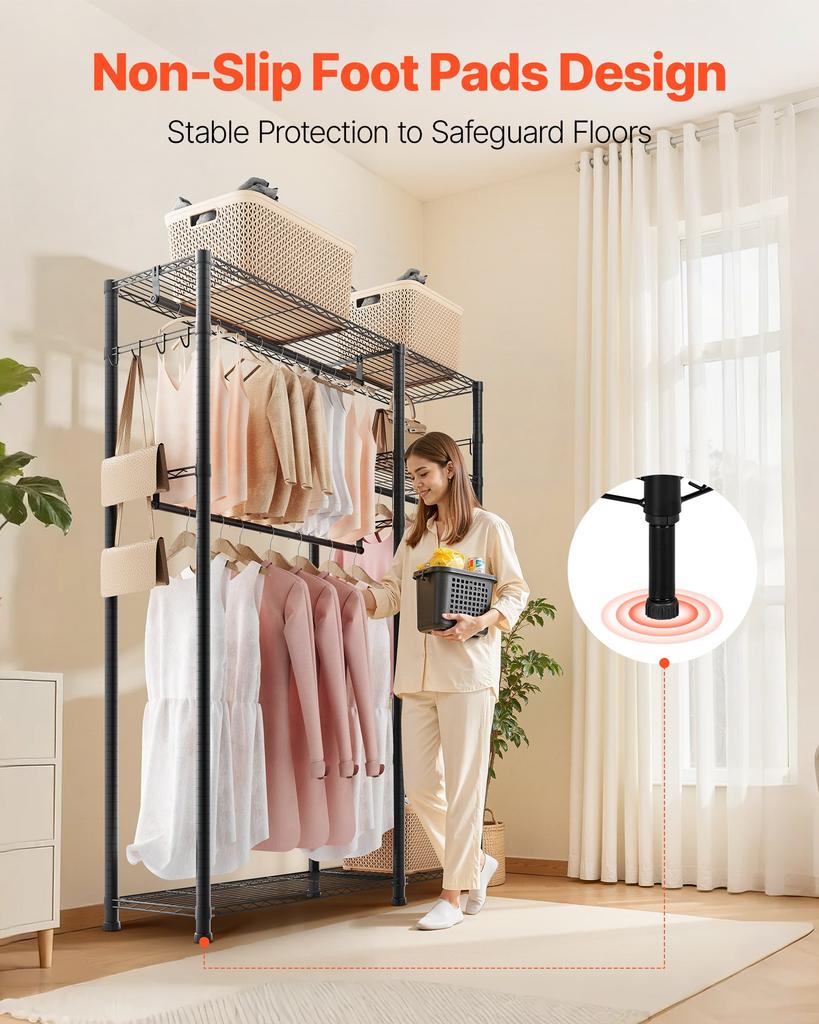 VEVOR Clothing Garment Rack, Heavy Duty Clothes Rack, 6 Adjustable Tiers Clothes Racks with Steel Frame