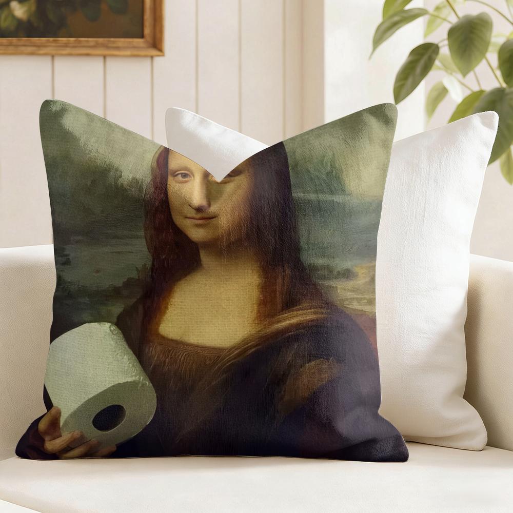 Mona Lisa Wearing Pearls Girl Cushion Cover Natural Linen Double Sided Print Throw Pillow Case for Sofa Couch Home Decor