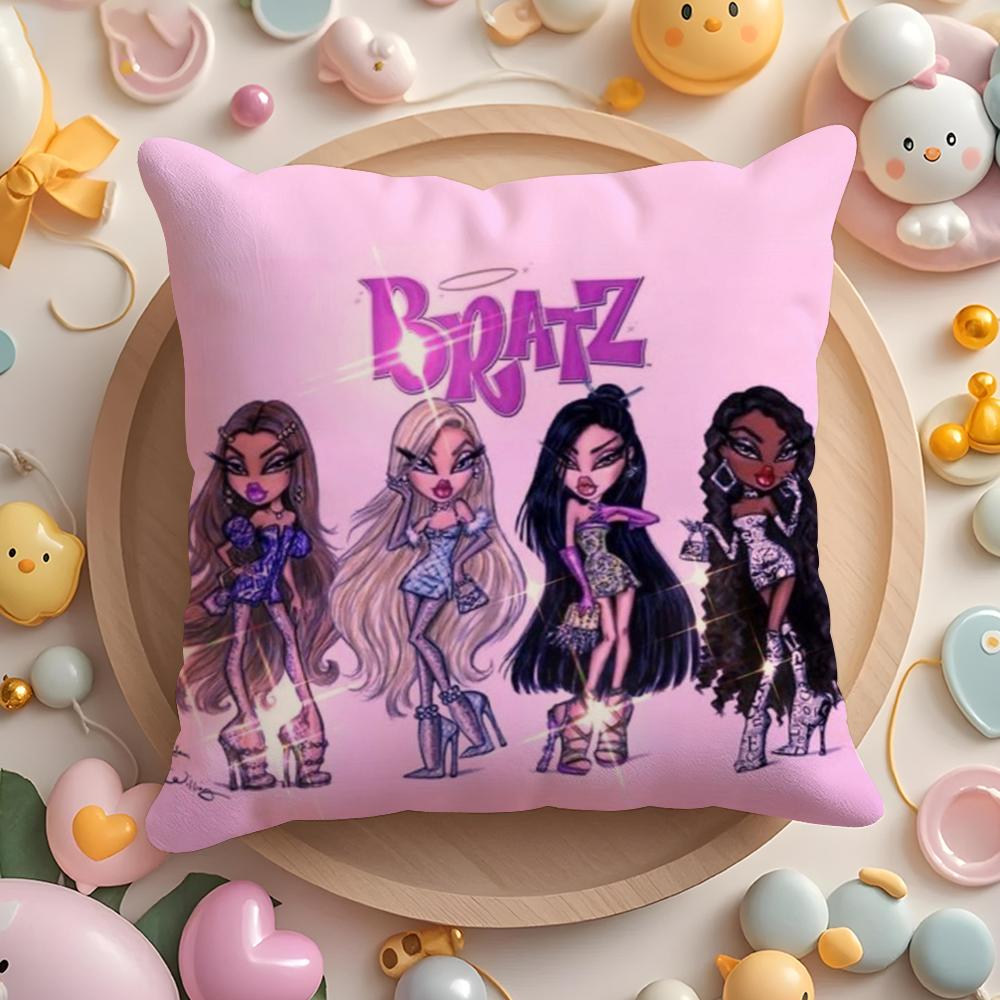 PIKPAKA Fashion BBratz MMask Gir Cushion Cover Plush Fabric Soft DoubleSided Printed Sofa Warm Winter Home Gift Pillow Cover