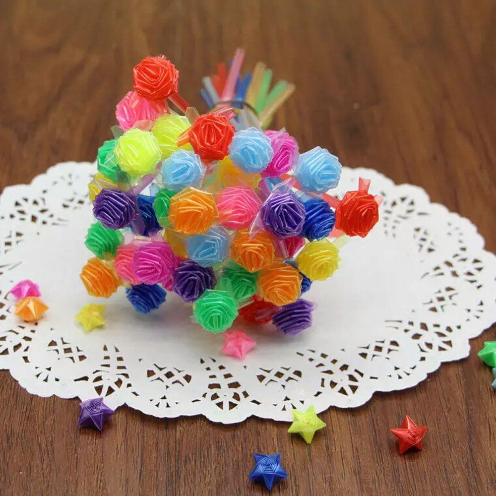 Five Horn Plastic Straw Folded Star Fluorescence Pentagram Origami Crafts Decoration Star Strip