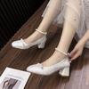 High Heels Women's 2025 New Chinese Pearl Chain Antique Mary Jane Shoes Square Head Light Mouth Thick Heel Single Shoes Women