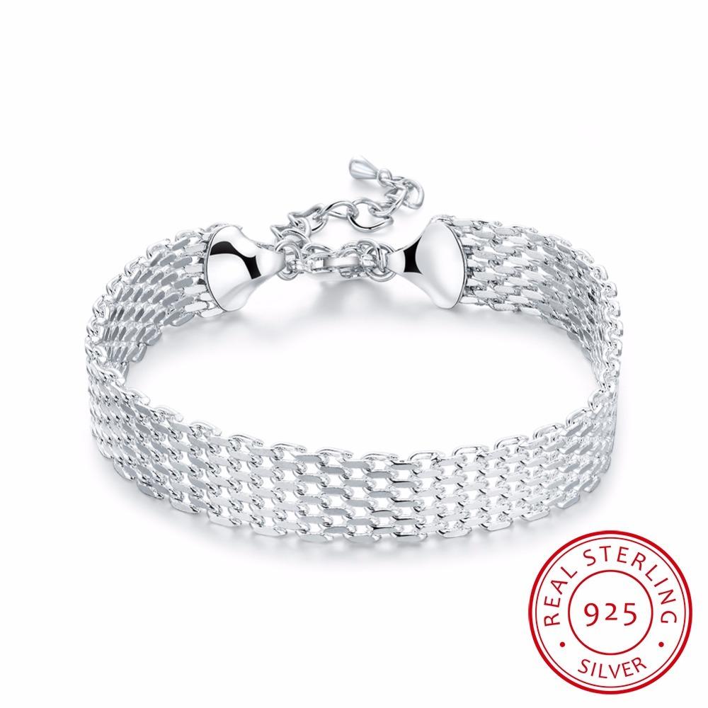Women's Fashion Chain Bracelet Real 925 Sterling Silver Soft Watchband Charm Bracelet Bangles Fine Jewelry