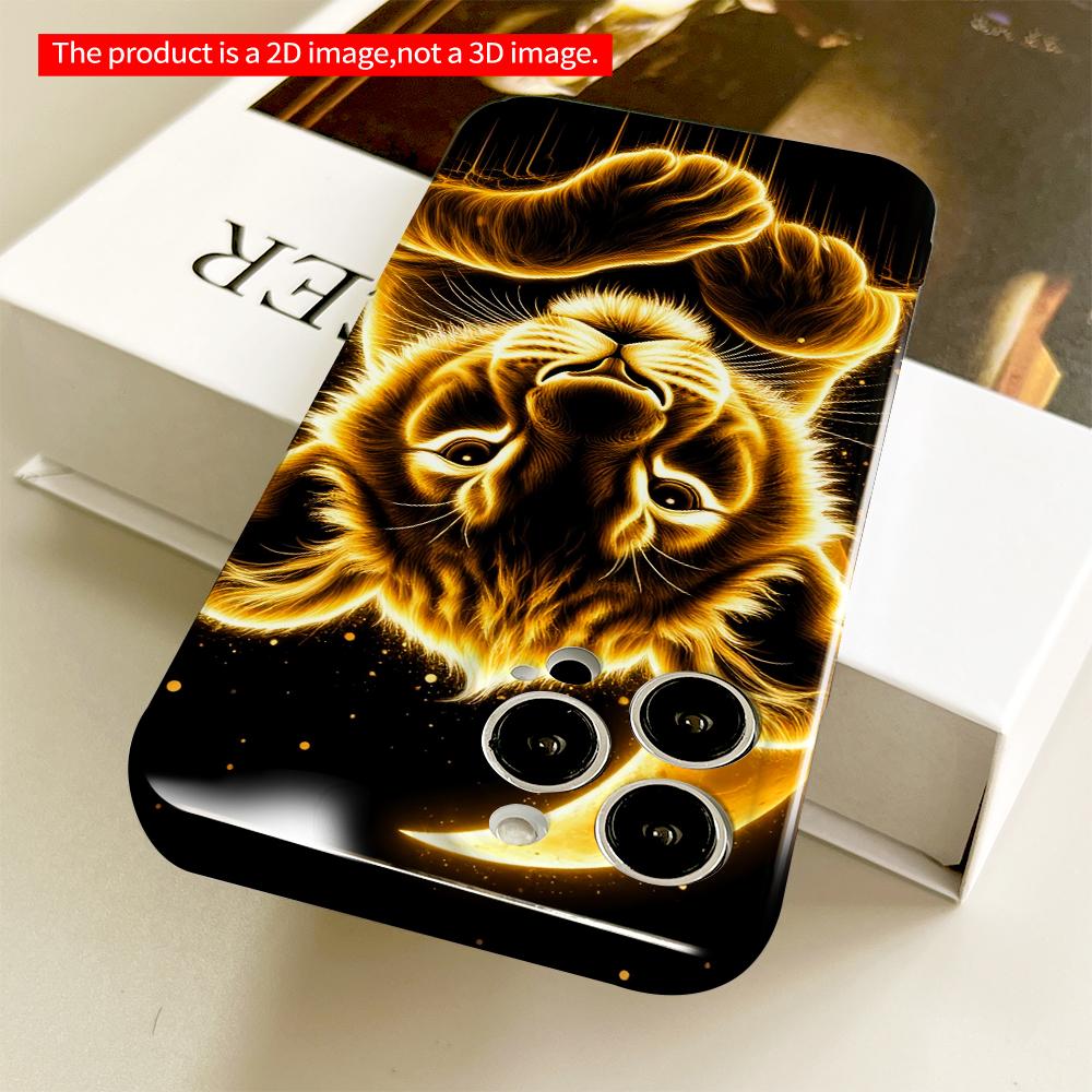 2DFlat Golden Lion Cub Under Crescent Moon All inclusive film hard phone case, compatible with iPhone 18 Pro Max 17 16 15 14 13 12 11