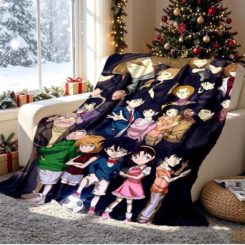 Detective Conan Pattern Blanket for Home Decoration, Bed, Sofa, Car Travel, Camping, Suitable for All Seasons, Birthday Christmas Gift