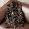 Locomotive Leather Vest First Layer Cowhide Leather Jacket Men's Short Cycling Vest Multi-pocket