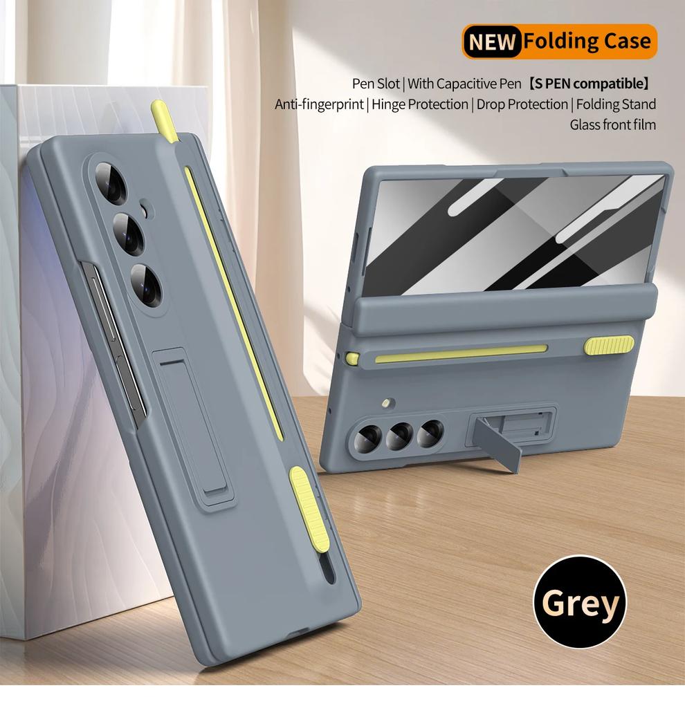 Магнитный чехол-книжка для Samsung Galaxy Z Fold 7 6 4 5 3 Защита экрана стеклом Выдвижной слот для стилуса Чехол-держатель