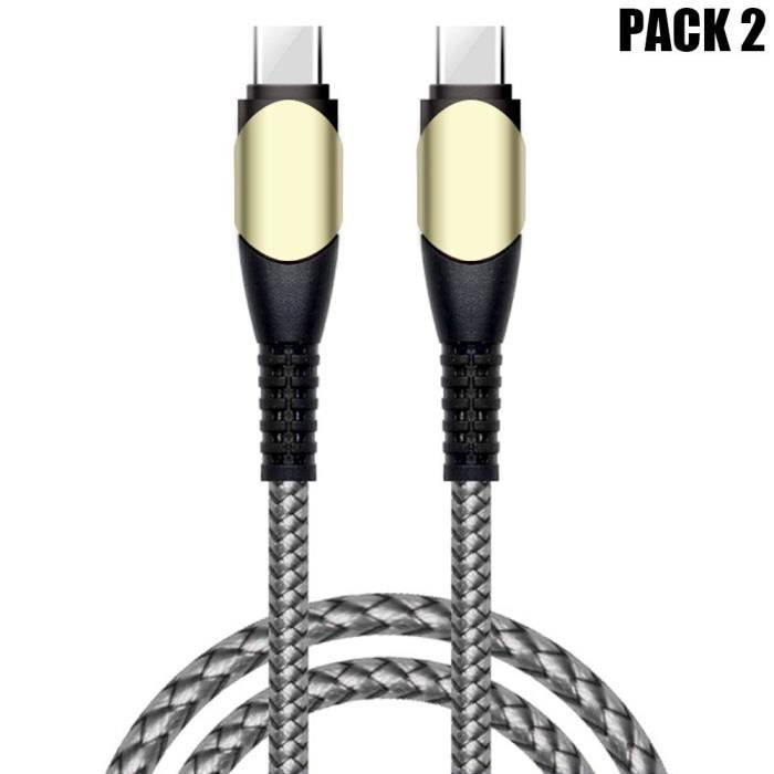 2x Câble USB-C vers USB-C Charge Rapide 60W pour Xiaomi 15 14 12 Pro 12T 13 Ultra 11T Lite 11i Mi 11 Mi 10 - Nylon Renforcé Gris 1M