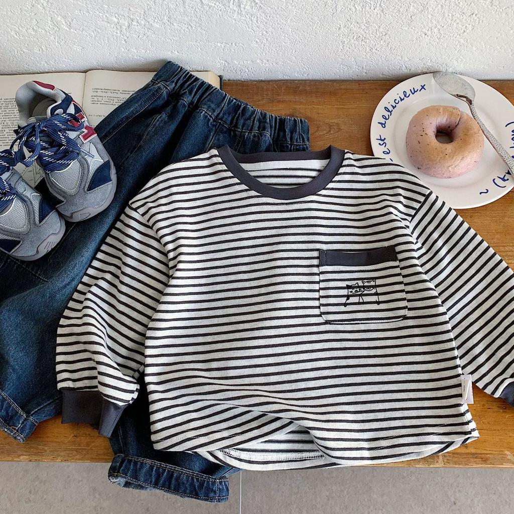 Boys' T-Shirt Autumn New Children'S Striped Crew Neck Long Sleeve Pullover Medium And Small Children'S Versatile Children'S Clothing A