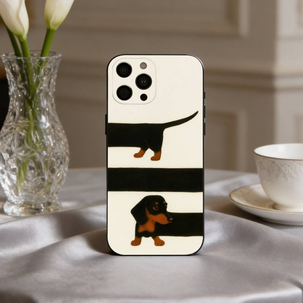 D-Такса S-Силуэт ART D-Собака Чехол для телефона для iPhone 17,16,15,14,13,12,11 Plus,Pro Max,XS,Мягкий силикон Черный чехол