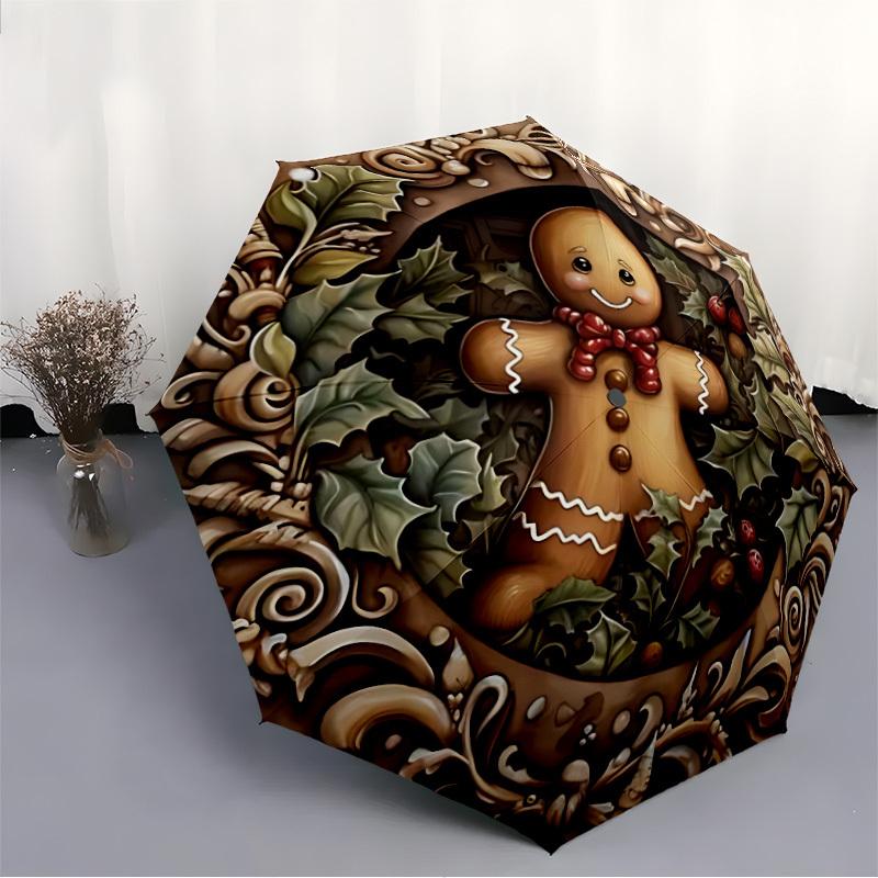 1pc Gingerbread Man Automatic Opening/Closing Folding Umbrella with 8 Ribs,Portable Sunshade Umbrella Birthday and Holiday gifts yy251231121