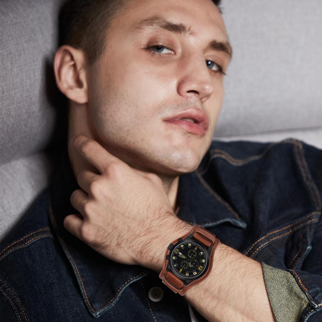 Watch Analog Waterproof Simple Male Brown Leather Strap Clock Japanese Battery [Baosho] Men's