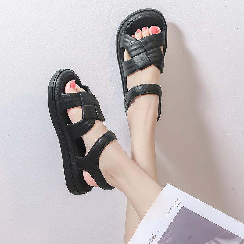 Женские тканые сандалии, новинка 2023 года, лето, новый стиль, пляжная обувь с плоской подошвой и одной линией с пряжкой, женская обувь