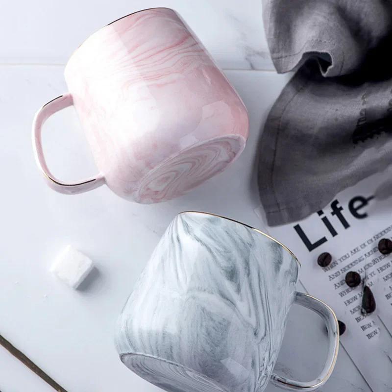 Керамическая кружка в скандинавском стиле с мраморным золотым ободком, кофейная чашка для овсянки, чашка для завтрака, подарок на День святого Валентина, пара стаканов для воды