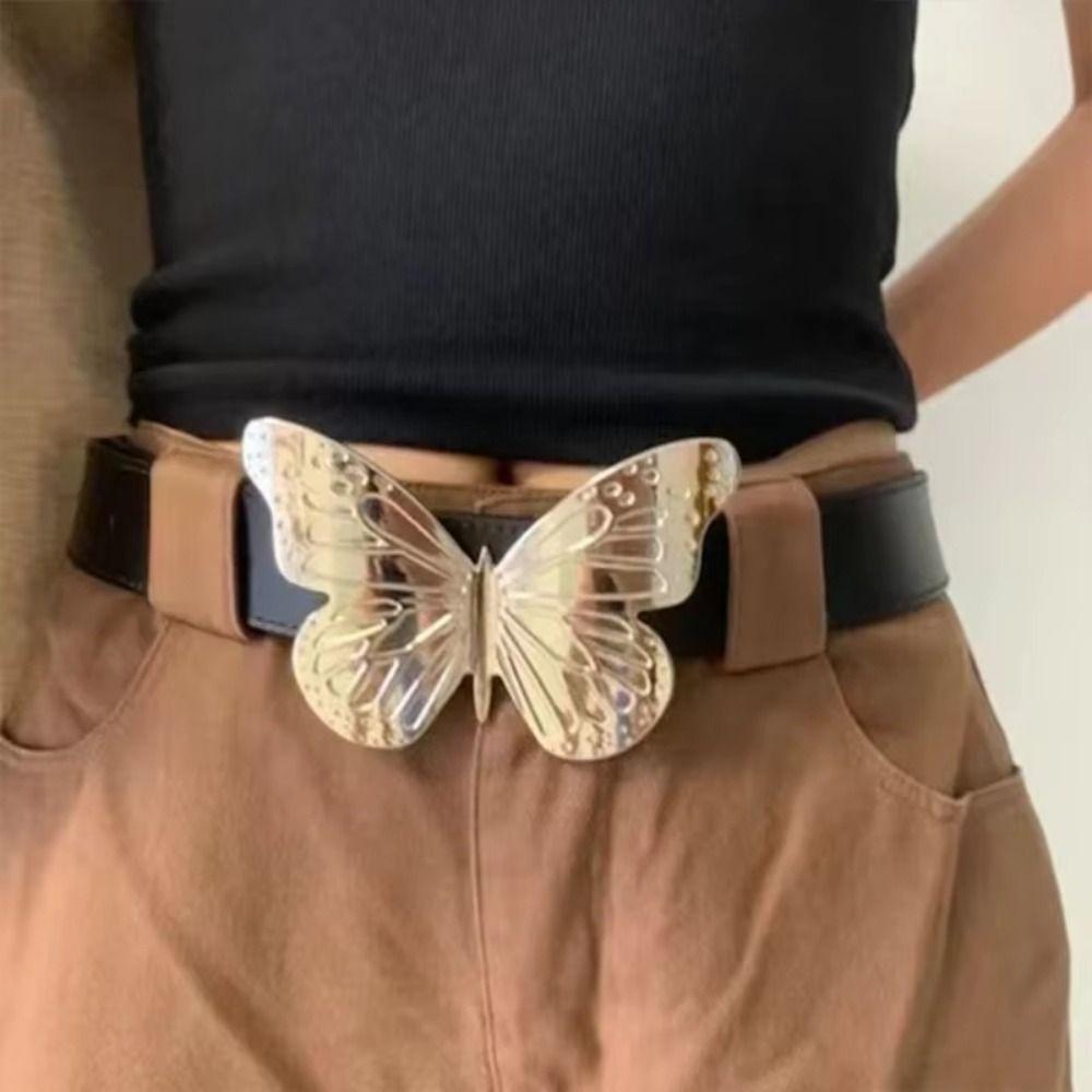 Zinc Zinc Alloy Butterfly Belt Y2k Jeans Waistband Punk PU Leather Belt Female