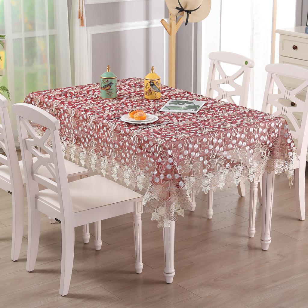 Lace Tablecloth Double-Layer Mesh Embroidery Hollow Table Cloth Coffee Table Cover Towel Small Fresh Tablecloth