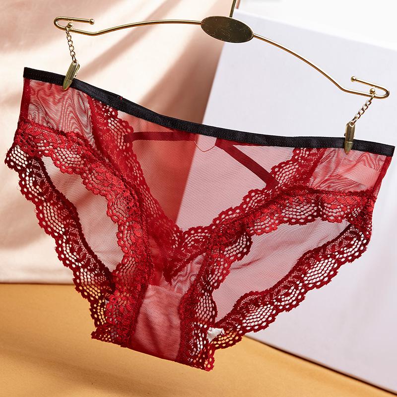 Летние женские трусики с полым кружевом, треугольные, с принтом, из ледяного шелка, с низкой посадкой, с бантиком