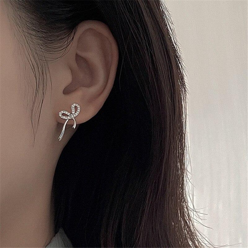 Серьги-гвоздики для пирсинга из стерлингового серебра 925 пробы с цирконием и бантом для женщин и девочек, украшения на свадьбу и день рождения Pendientes Eh1653