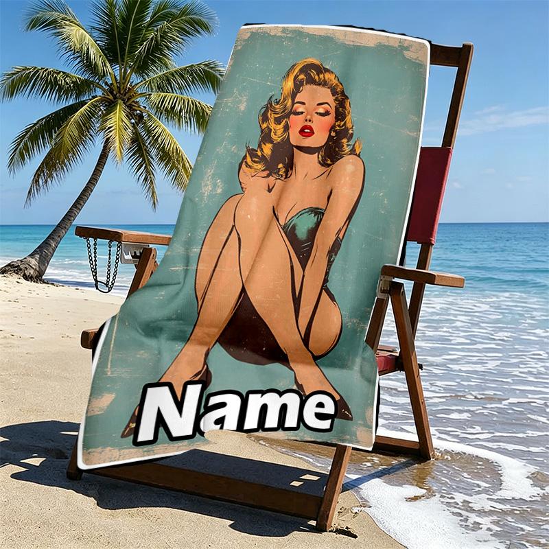 Custom Name Personalized Marilyn Monroe Print Beach Towel, for Trip Camping Beach Party Home Decor, Birthday Gift for Family & Friends