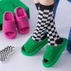 New Solid Color Casual Thick-soled Peep Toe Towel Slippers Women's Plus Size One Word Plush Cotton Platform Home Mule Clogs