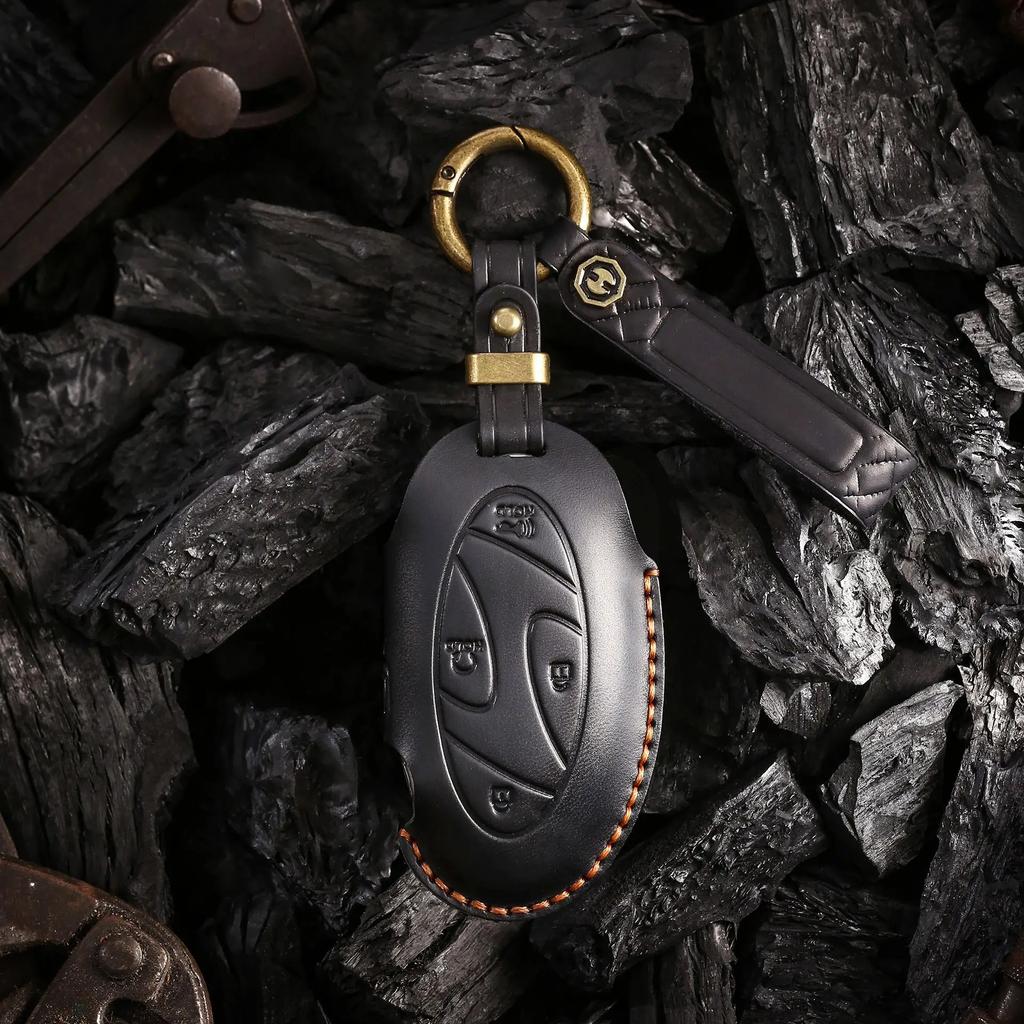 Smart Car Key Case Cover for Hyundai Grandeur GN7 Kona Ev Year 2023 Genuine Leather Keyring Fob Shell Accessories Keychain