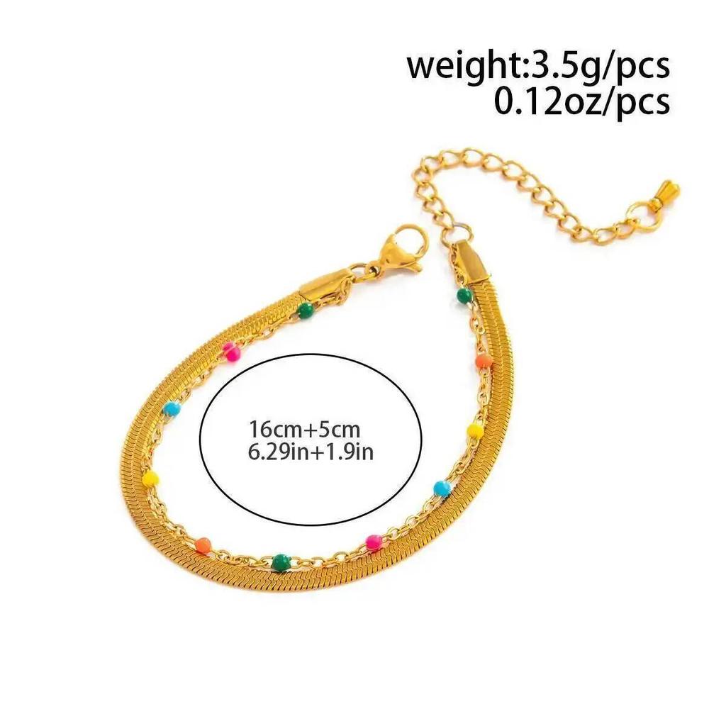 Salircon 2026 Boho Gold Color Stainless Steel Snake Chain Bracelet Trendy Stackable Colorful Beaded Bangle Waterproof Jewelry