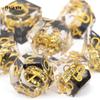 7 Pcs  Black Resin Ring Golden Number Sharp Edge Dice Polyhedral Dice Suitable for Role-Playing RPG  Board Game