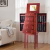 Jewelry Cabinet Armoire, Standing Wood Jewelry Storage Chest with 4 Spacious Drawers, Flip Top Mirror, 4 Top Storage Compartments, Zinc Alloy Handles,