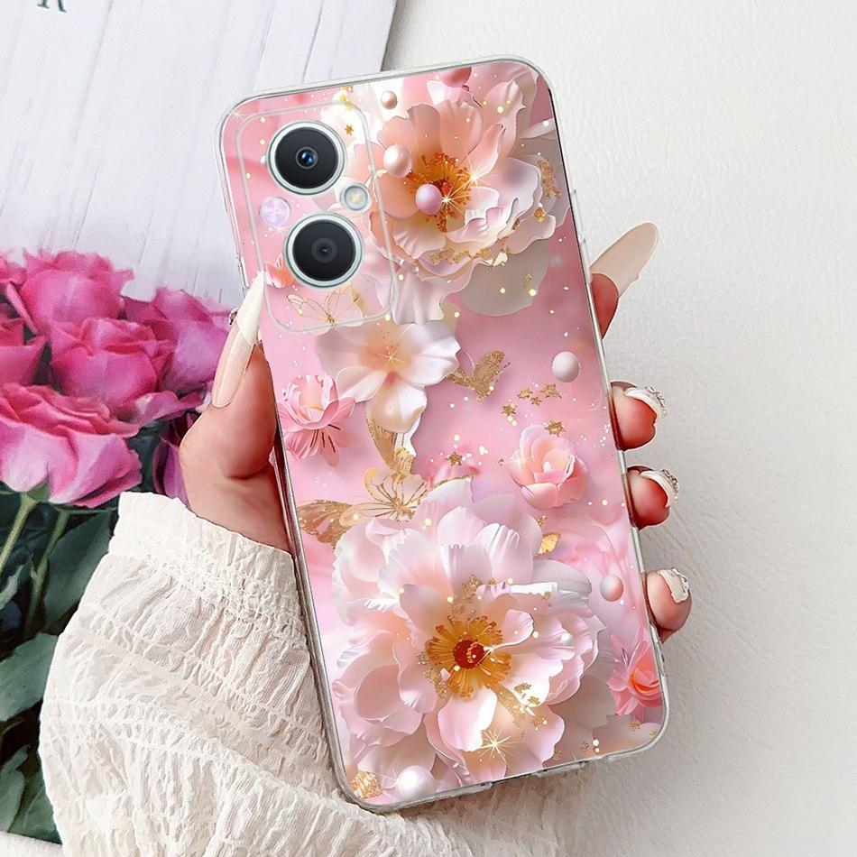 For OPPO Reno7 Z 5G / Reno8 Z 5G Elegant Floral Butterfly Phone Case For Oppo Reno 7Z 8Z 5G Soft Silicone TPU Cases