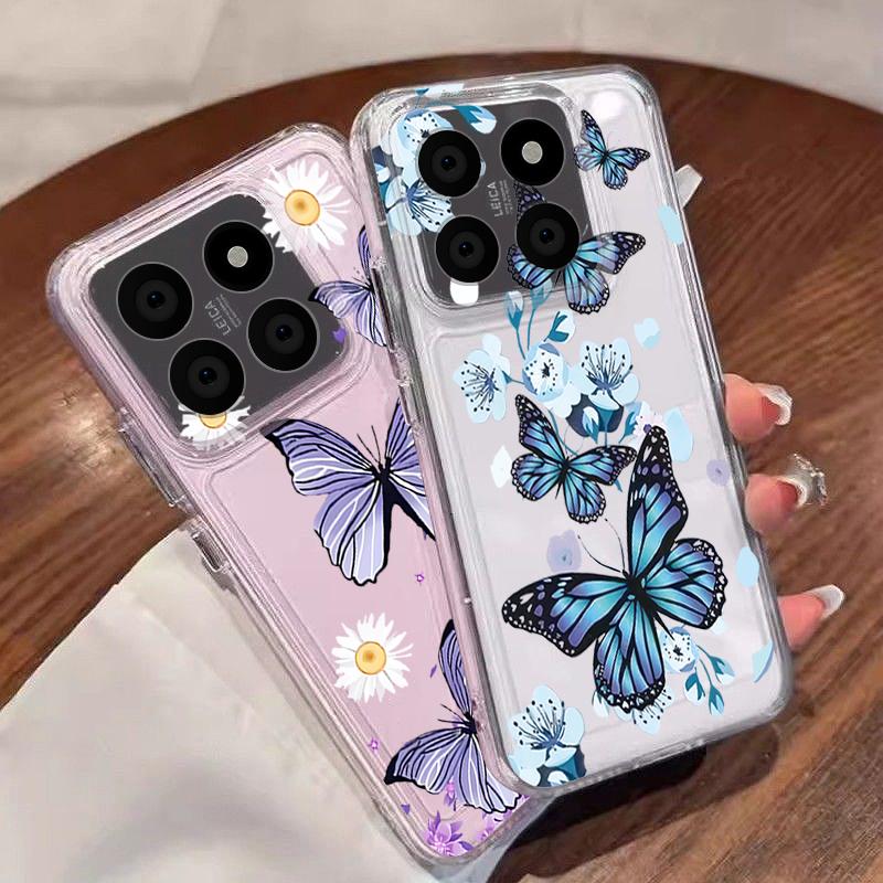 Креативный чехол с узором «Цветы и бабочки» для Xiaomi Redmi Note 15 Pro 4G Funda Redmi Note 14 13 Pro 5G Прозрачный силиконовый мягкий чехол