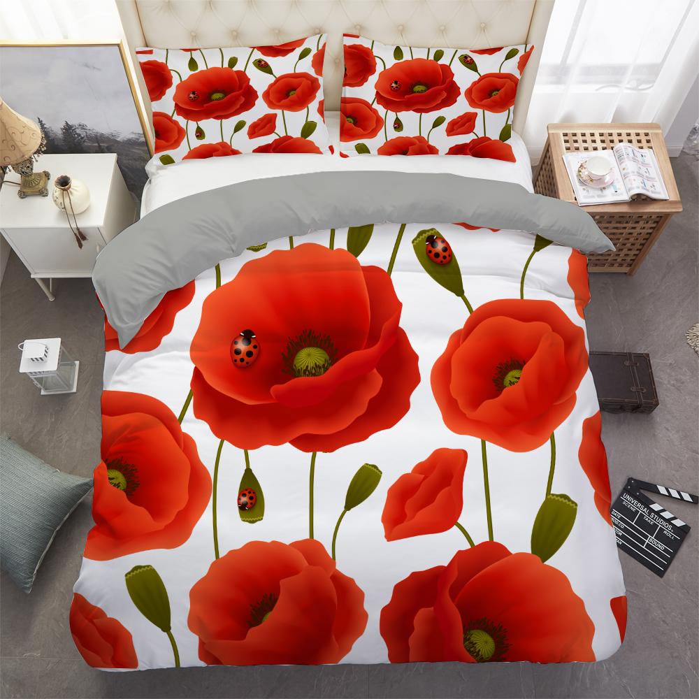 Пододеяльник Golden Red Rose King Queen Романтический комплект постельного белья с цветочным принтом Цветы ко Дню святого Валентина Пододеяльник из полиэстера