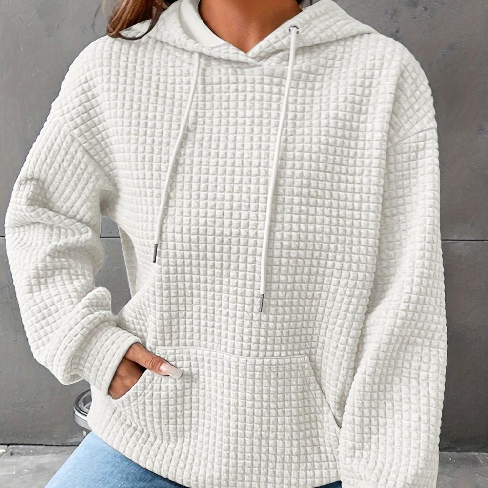 Повседневная толстовка больших размеров, женская однотонная толстовка с капюшоном и завязками с длинными рукавами и вафельным узором, с карманами
