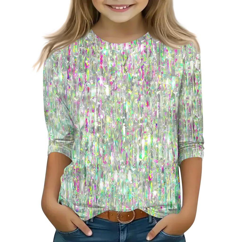 Детская футболка с рукавом 3/4, повседневная футболка с принтом, круглый вырез, блузка-пуловер