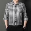 Мужская рубашка с длинным рукавом из хлопка и льна, повседневная рубашка в клетку с настоящим карманом на весну и осень