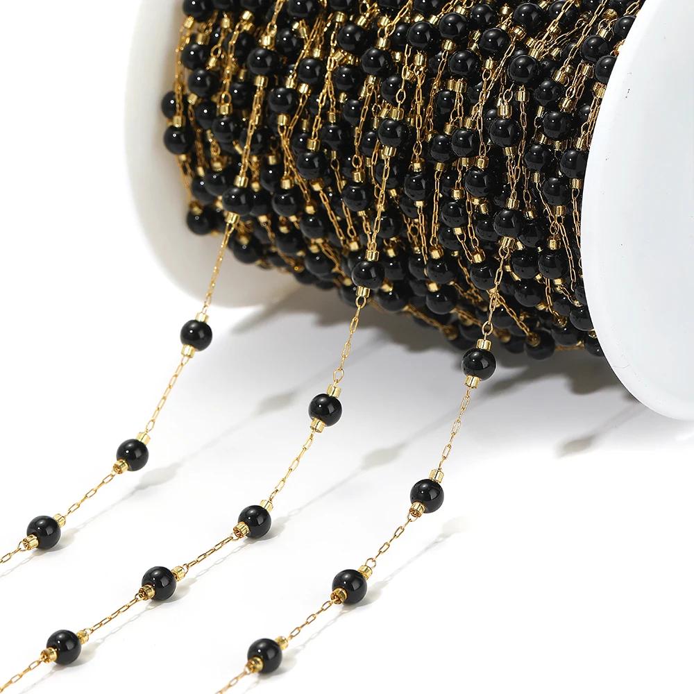 1meter Natural Stone Turquoise Amethyst Quartz Gemstone Beads Stainless Steel Wire Chains DIY Necklace Making Bracelet Findings