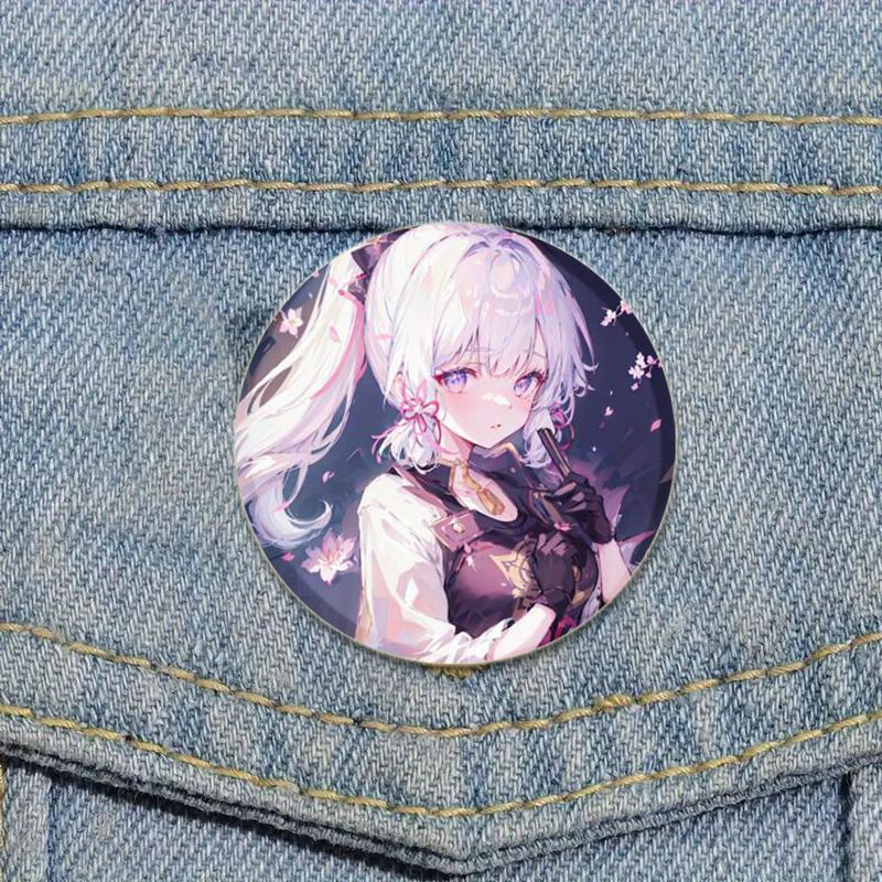 Значок Genshin Impact 32/44/58 мм, милые броши для косплея Камидзато Аяка, креативные изысканные эмалевые булавки для одежды, рюкзака, ювелирных изделий, аксессуаров