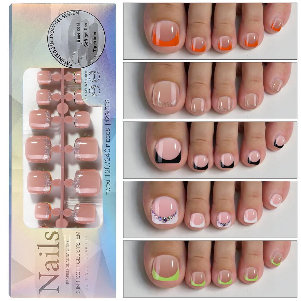 Nails French Toenails for Foot Nails Finished Wear Nails and Nails Matte Toenail Patches