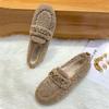 Fashion Metal Chains Sheep Curly Fur Flats Women Warm Plush Sneakers Female Cozy Lambswool Moccasins Women Furry Cotton Shoes Big Size43