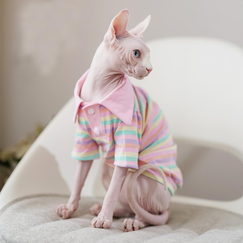 Летняя хлопковая одежда для домашних кошек Кошки Gotas Mascotas Одежда Сладкая полоска Щенячий Сфинкс Кошка Katten Жилет Рубашка Ubranie Dla Kota