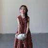 Девочковое клетчатое платье летнее корейское детское хлопковое платье средней длины длинная юбка