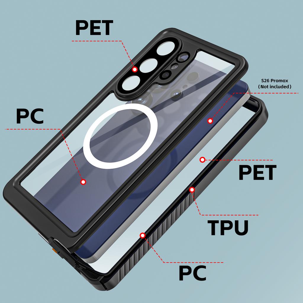 REDPEPPER Серия FS Для Samsung Galaxy S26 Ultra Водонепроницаемый чехол IPX8 PC TPU PET Прозрачная Магнитная крышка для телефона