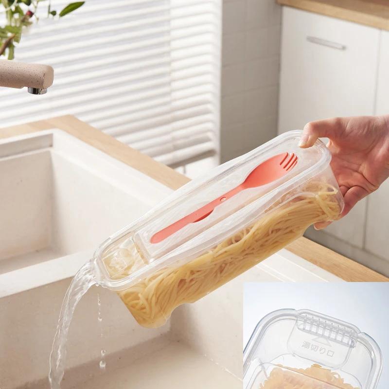 Microwave Pasta Cooking Box With Strainer Heat Resistant Pasta Box With Salad Spoon Steamer Spaghetti Cooker Kitchen Accessories