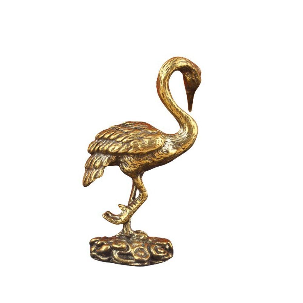 1Pc Brass Crane Figurines Miniatures Desktop Ornaments Living Room Decorations Crafts Accessories Small Animal Statue Decor