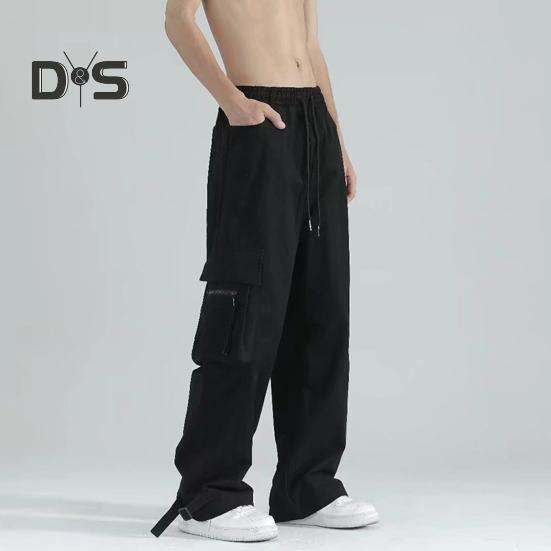 Мужские брюки-карго с большим карманом в стиле хип-хоп, широкие свободные винтажные брюки с эластичной резинкой на талии, длинные брюки с глубоким шаговым швом