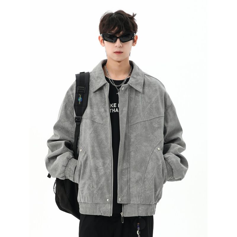 Wassup Trendy American Retro Casual Jacket for Men, Autumn and Winter Thickened Lapel Biker Jacket, Cool Workwear Jacket