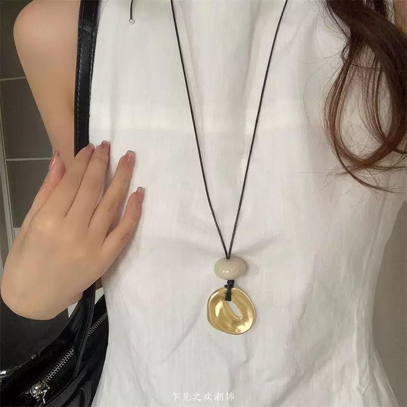 Korean ins style simple irregular geometric necklace female long style daily versatile neck chain accessories niche sweater chain