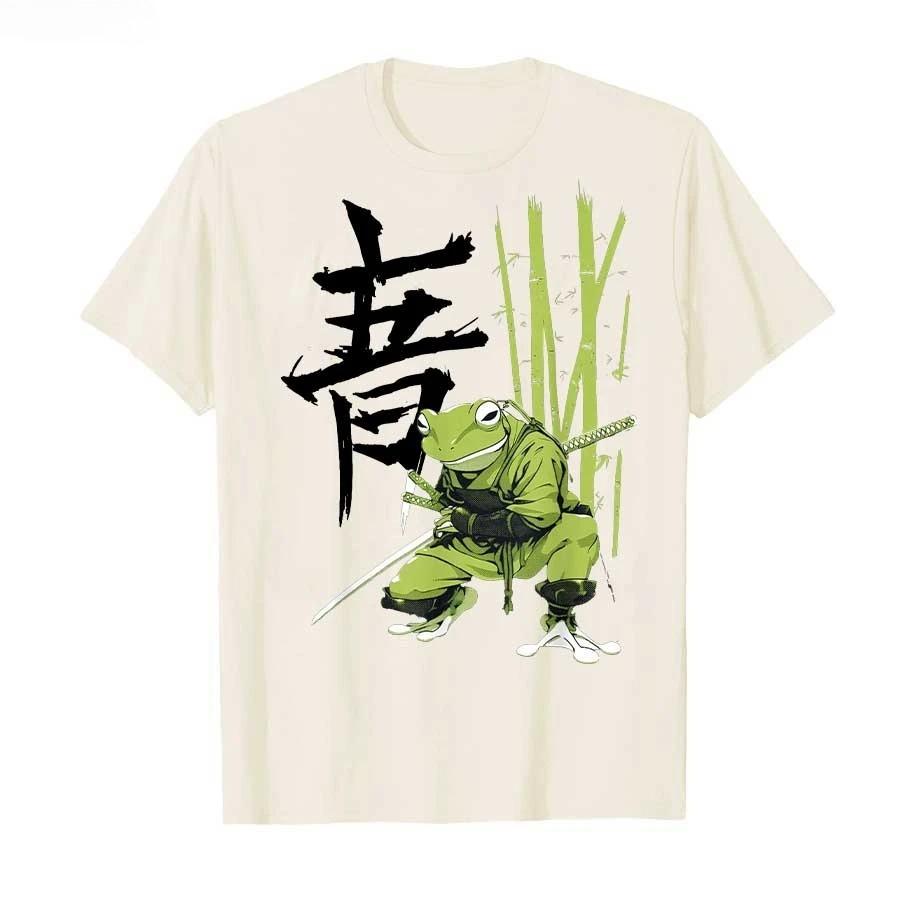 Japanese Ninja Kanji Samurai Sword Frog Pattern Tshirt Shortsleeved Top Graphic T Shirts Aesthetic Clothes Summer Streetwear