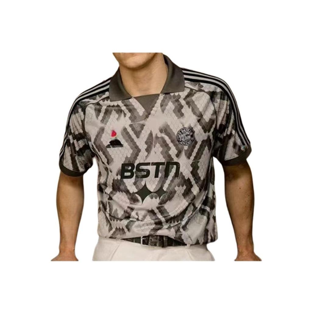 Adidas FC Bayern Comfortable V-Neck Pullover Short Sleeve Breathable T-Shirt Unisex T-Shirts Gray JF0573